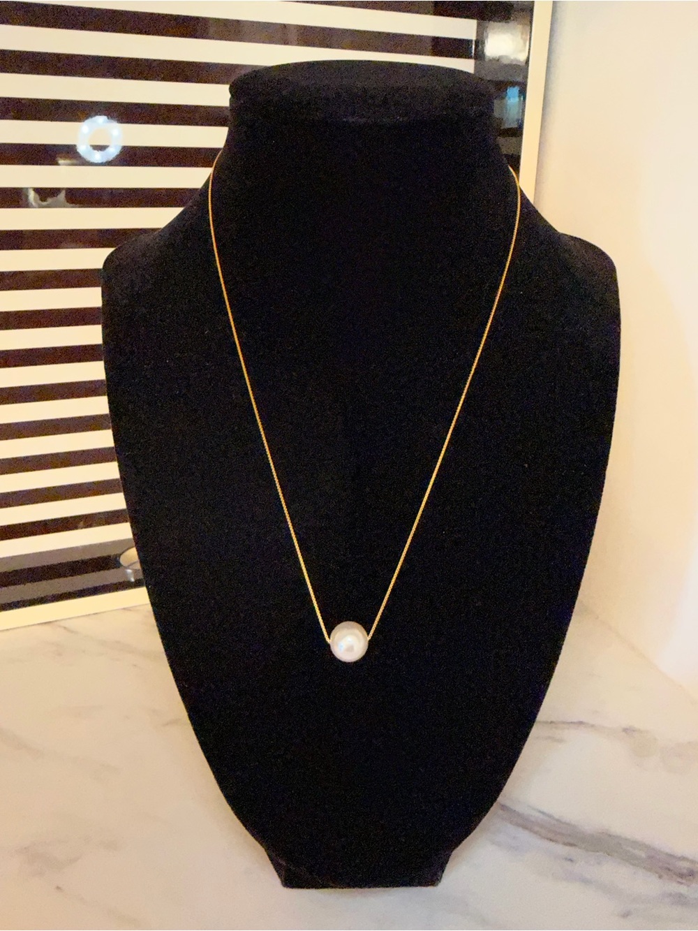 Faux Pearl Necklace Gold Over Sterling Silver 925 Adjustable 14–18”  NWT